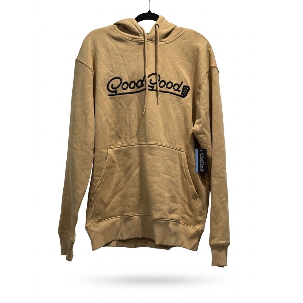 Good Good Golf Mens Script Logo Hoodie Tan Brown Fleece Sweatshirt Size M NEW